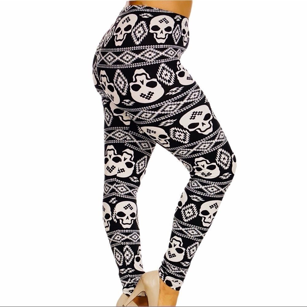 Plus Size Skull & Aztec Black White Buttery Soft Leggings 1X 2X 3X NWT